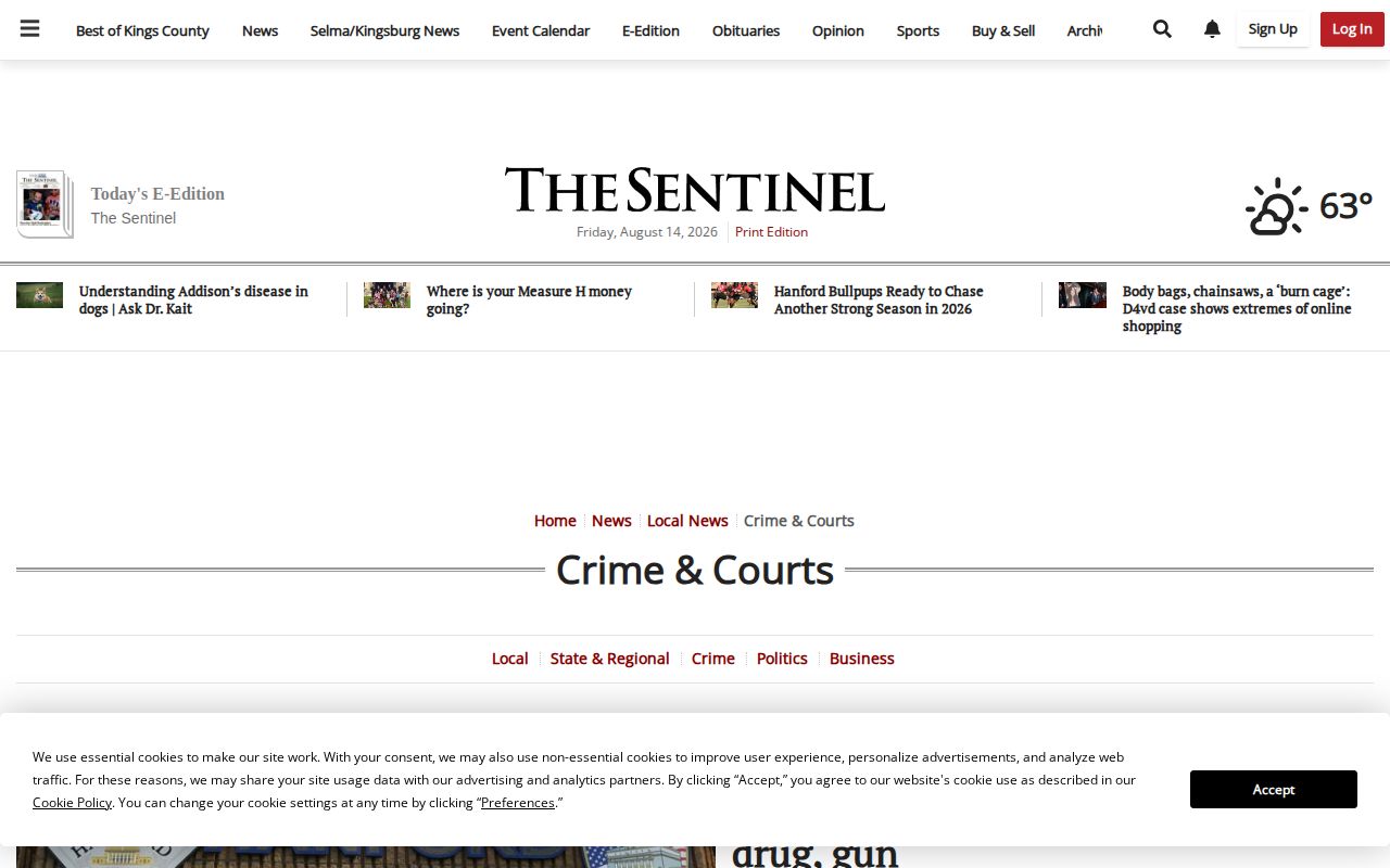 Kings County crime and court news record section at the Hanford Sentinel