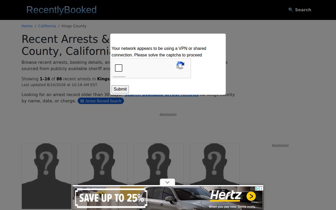 Unofficial Recently Booked Kings County mugshot section