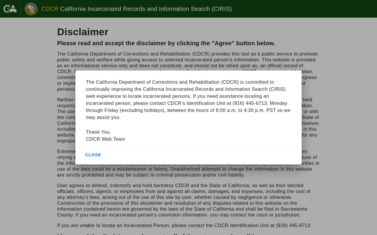 California CDCR state prison locator for Kings County sentenced custody